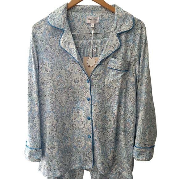 Body Touch Lingerie Classic Pajama Set Paisley Print Blue White Size Large NEW - Picture 3 of 7